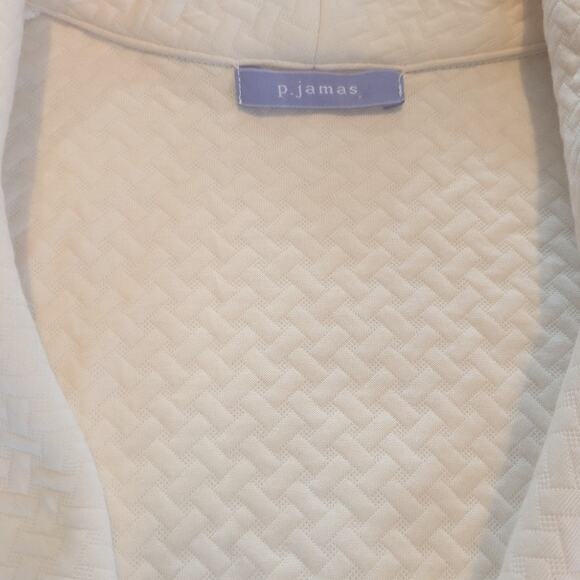 p. jamas Coat Jacket Quilted Womens Large Ivory Pima Cotton Lounge Wear Pockets - Picture 4 of 8
